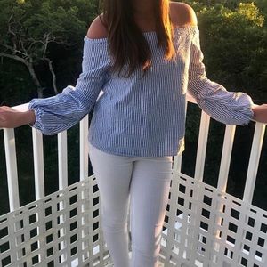 Blue/White Striped off the shoulder top